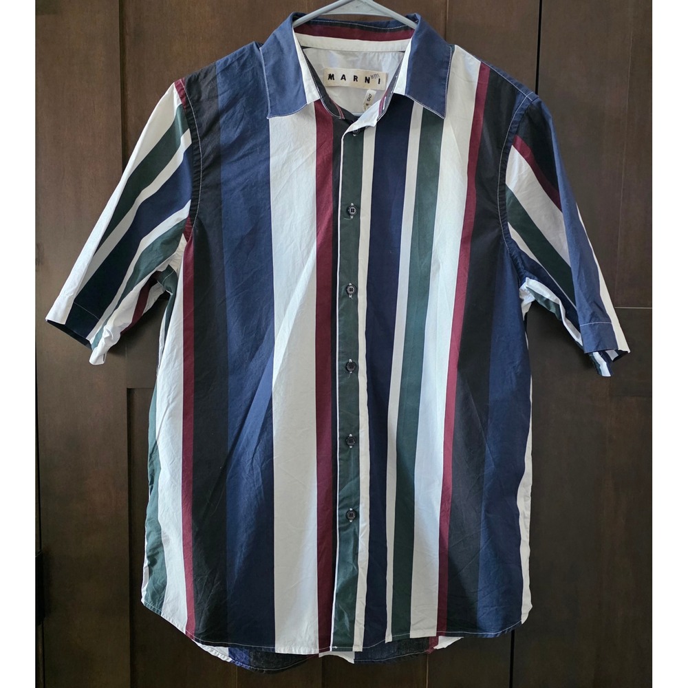 Marni Mens Multi Color Vertical Stripe Button Down Shirt IT 48 M made in Italy